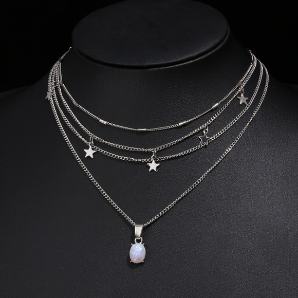 ❤️ 3/$30 Moonstone & Silver Stars Choker Necklace - Picture 2 of 8